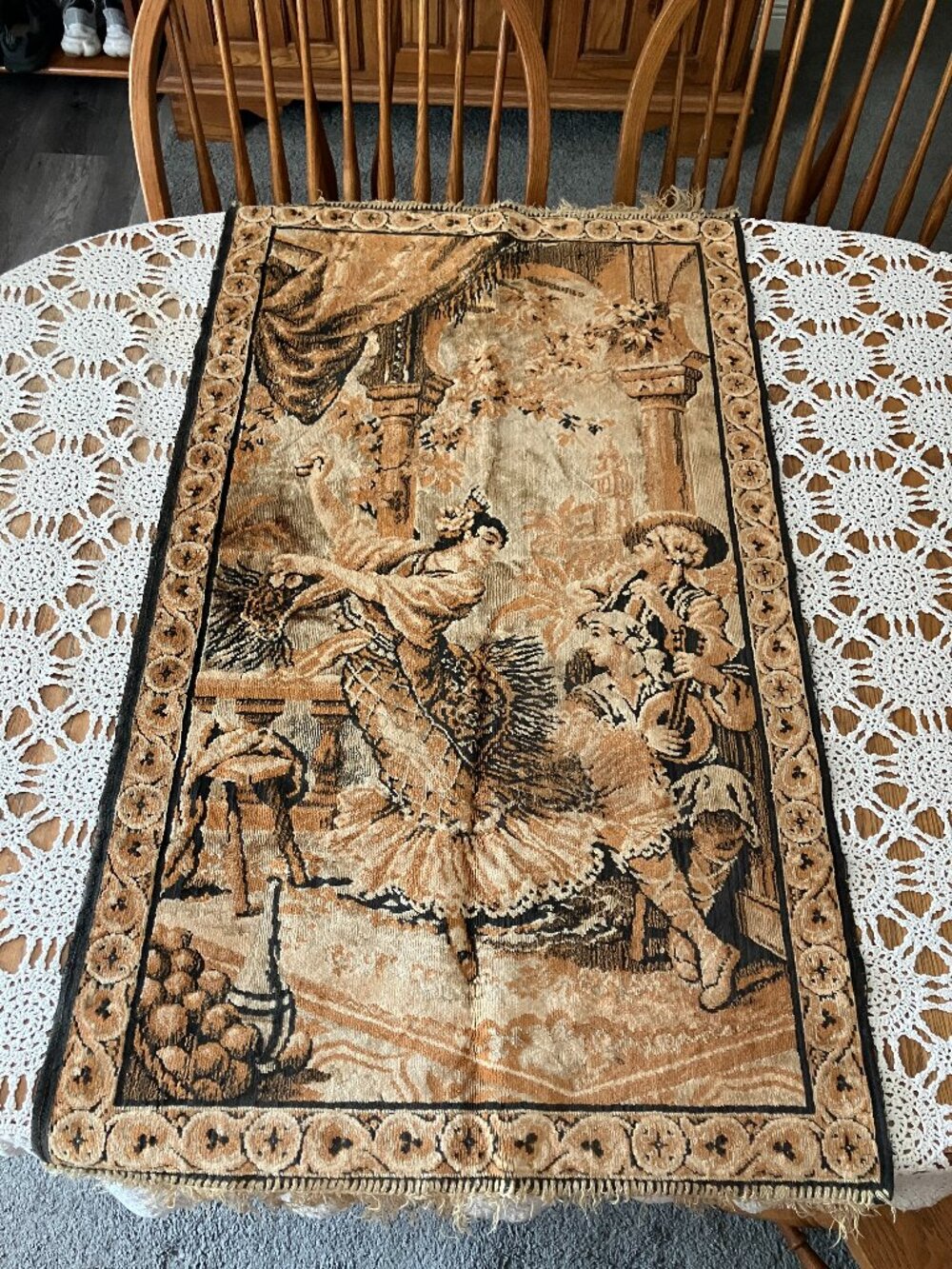 Vintage Velvet Tapestry Wall Hanging with Spanish Dancer Romantic Setting